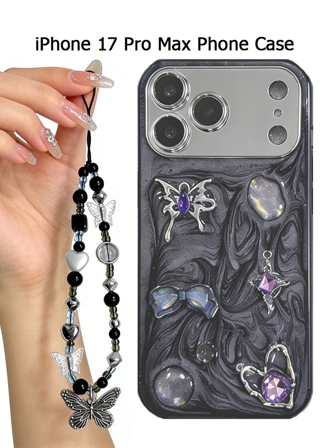 Wffo Compatible with iPhone 17 Pro Max Cases - 3D Butterfly Phone Case - Silver Shiny Phone Case - Sleek and Minimalist Phone Cases - TPU Drop Protection - With Lanyard - Image 1