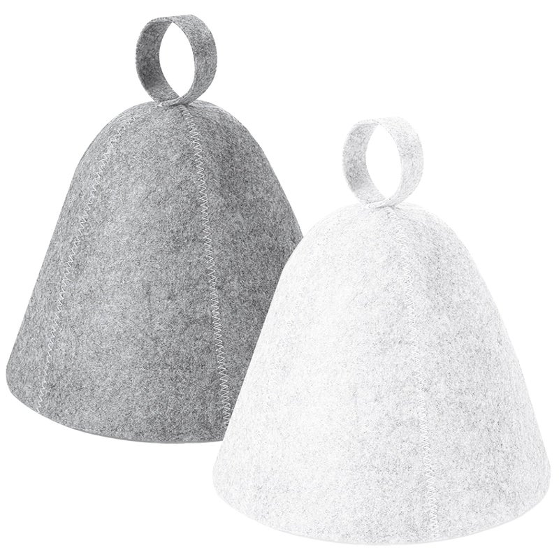 REMJUD 2 Pack Sauna Hat, Wool Felt Sauna Cap Russian Banya Cap Unisex Sauna Hat for Steam Bath Sauna Accessories(White,Gray) - Image 1