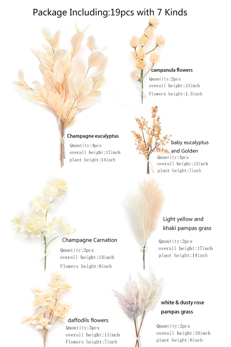 Serra Flora Artificial Greenery Spray Box Set(Pack of 19pcs) with 7 Kinds of DIY Wedding Bouquet Filler Table Centerpieces and Floral Arrangement (Champagne) - Image 3