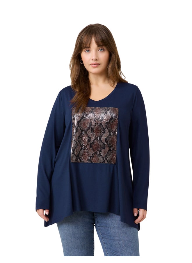 Samoon Sequin Appliqué Flared T-Shirt  - Image 1