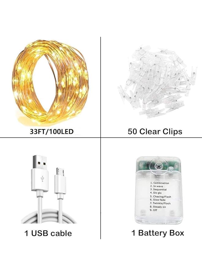 erorex 10M 100 Led 8 Modes Battery And Usb Operated Photo Clip Fairy String Light For Hanging Pictures Cards Memos And Artwork With 50 Clips Warm White - Image 5