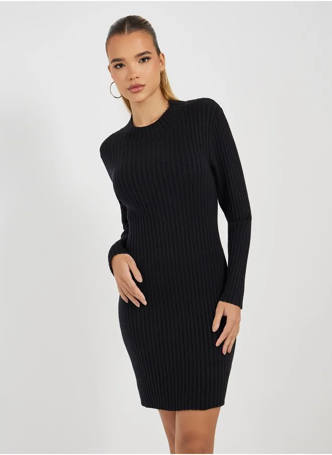 Styli Ribbed Knit Sweater Mini Dress
