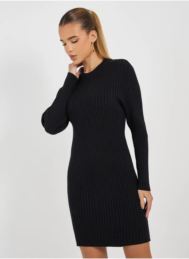 Styli Ribbed Knit Sweater Mini Dress