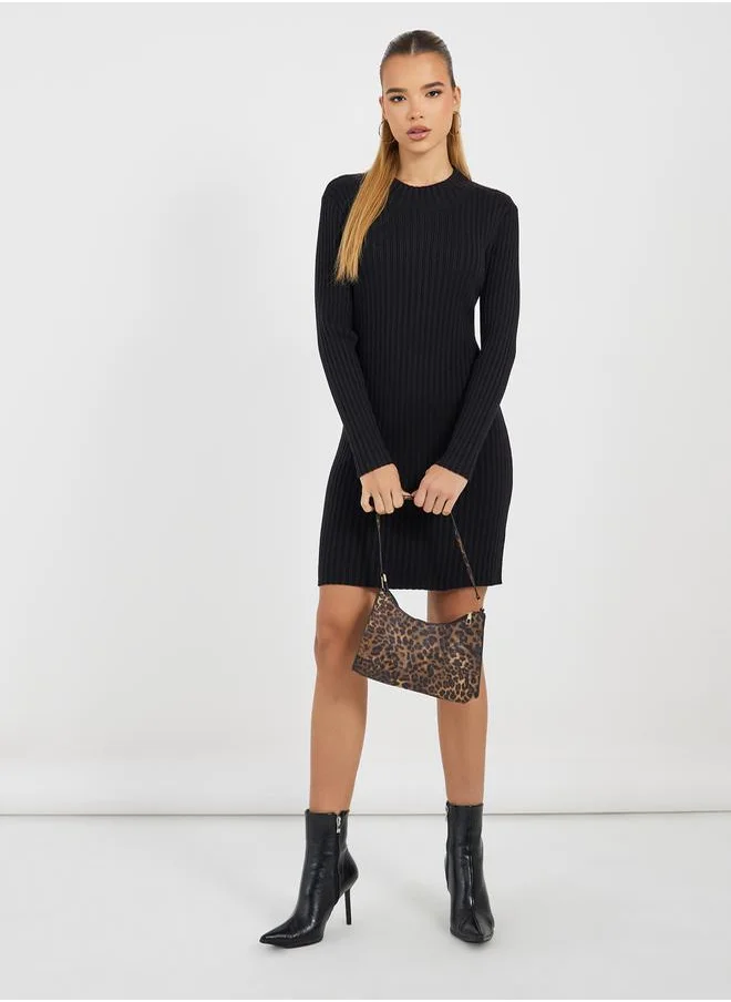 Styli Ribbed Knit Sweater Mini Dress