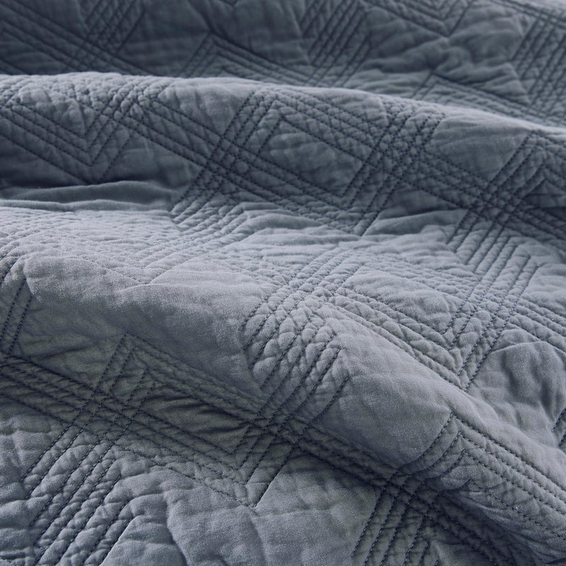 WDCOZY 100% Cotton King Size Quilt Set - Dusty Blue Pre-Washed Soft Lightweight Modern Bedspread, Farmhouse Country Rustic Coverlet, Textured Like Linen, Shabby Chic Gauze Bedding, 3 Pieces - Image 5
