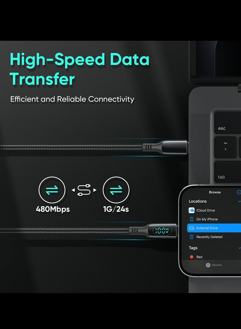 Beauenty USB C Cable , DC01 LED Display 100W/5A Fast Charging USB C to USB C Cable, Braided Type C Charger Cable for iPhone 16/16 Pro/16 Pro Max, iPad, MacBook Air/Pro, Switch. - Image 3