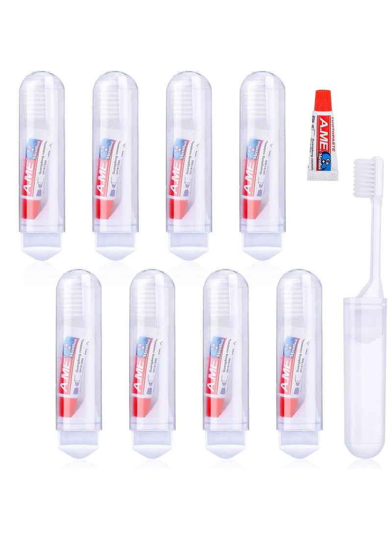 Generic Mini Travel Toothbrush and Toothpaste Set of 8, Portable Foldable Toothbrush, Soft Camping Toothbrush Mini Toothbrush with Toothpaste for Travel Business Trip Camping Outdoor Activities  - Image 1