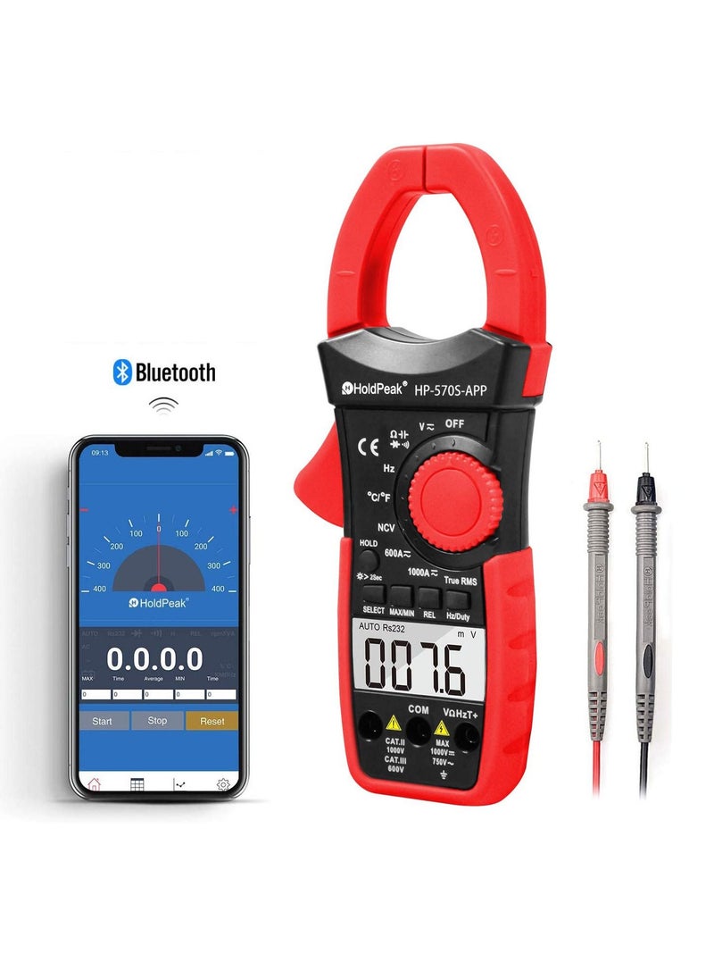 HoldPeak - HOLAPEAK Digital Clamp Multimeter Connect with APP via Bluetooth Voltage Multimeter with Amp Ohm Tester, 6000 Count with NCV, Auto Range, Resistance - Image 1