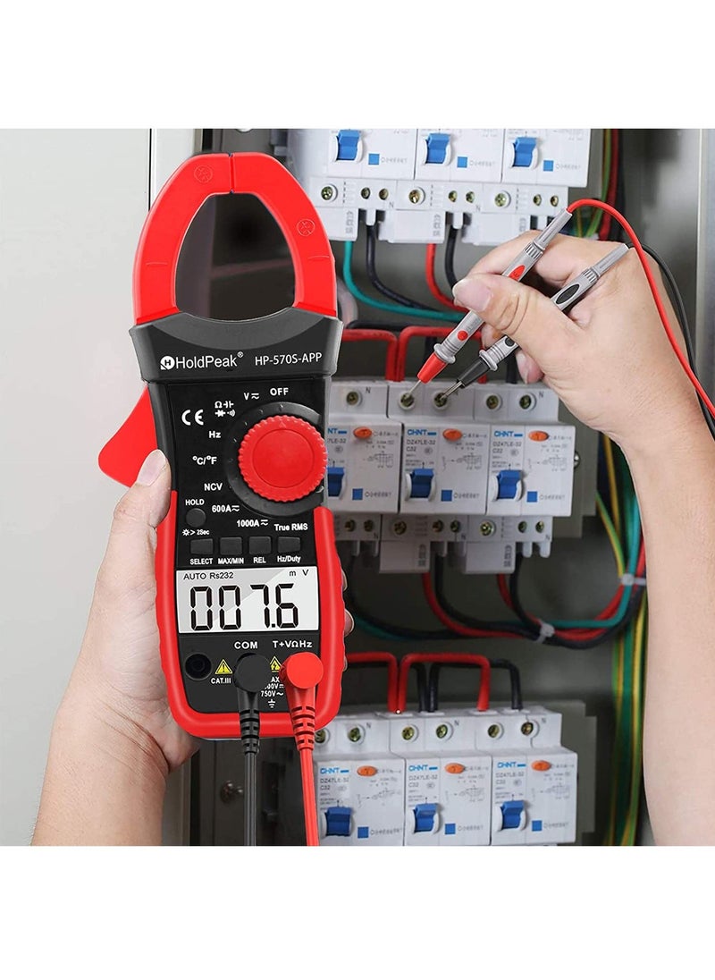 HoldPeak - HOLAPEAK Digital Clamp Multimeter Connect with APP via Bluetooth Voltage Multimeter with Amp Ohm Tester, 6000 Count with NCV, Auto Range, Resistance - Image 1