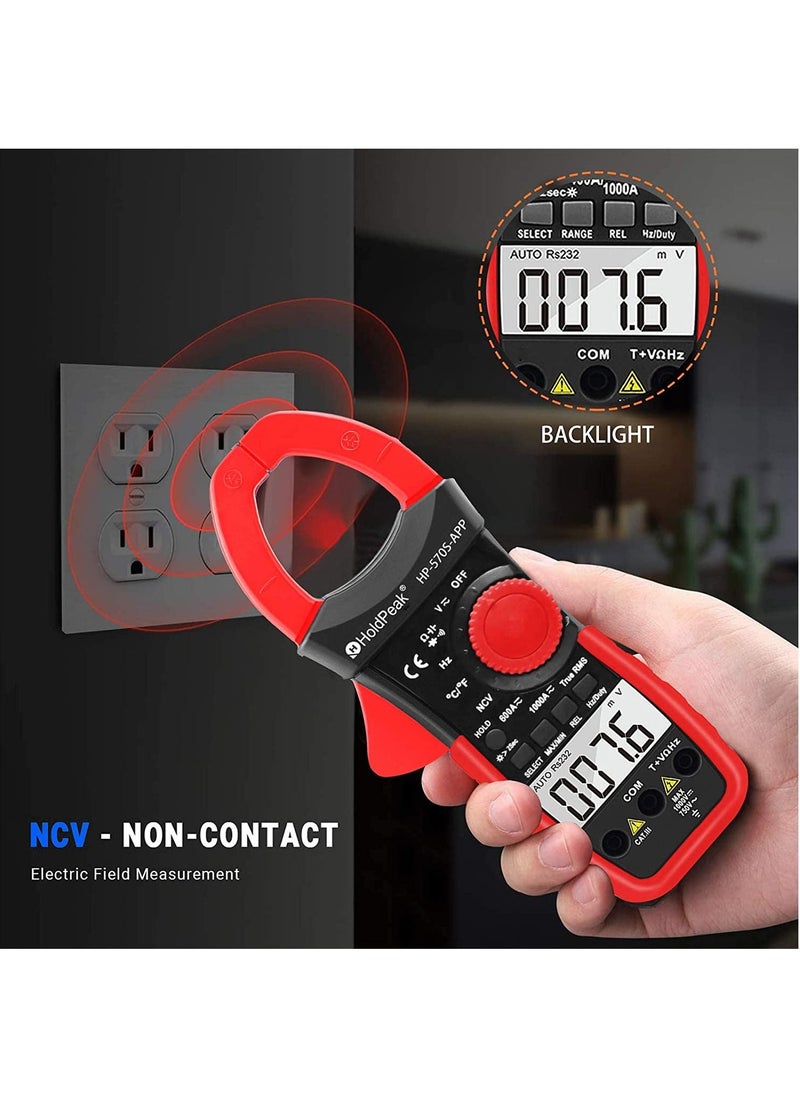 HoldPeak - HOLAPEAK Digital Clamp Multimeter Connect with APP via Bluetooth Voltage Multimeter with Amp Ohm Tester, 6000 Count with NCV, Auto Range, Resistance - Image 1