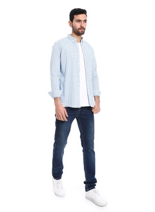 Dupplin Pattern Turn Down Collar Shirt - White & Shades Of Blue