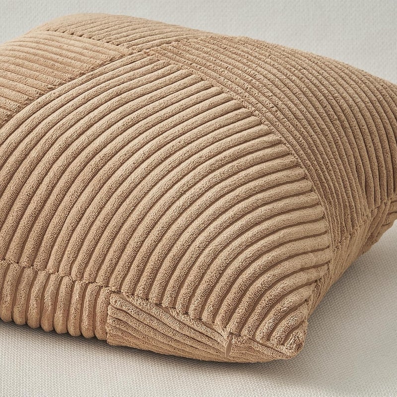 غطاء وسادة من مقاس 60 × 60 سم من الكوردورو الكريمي، مجموعة من 2، بنقش أشعة، غطاء وسادة زخرفي، لغرفة المعيشة أو السرير أو الشرفة. - Image 3