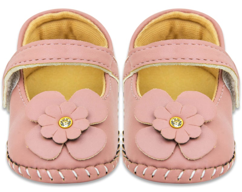 Neska Moda 6 To 12 Months Baby Girls Synthetic Leather/Rexine Floral Baby Sandal Booties (Peach)-BT1217 - Image 5