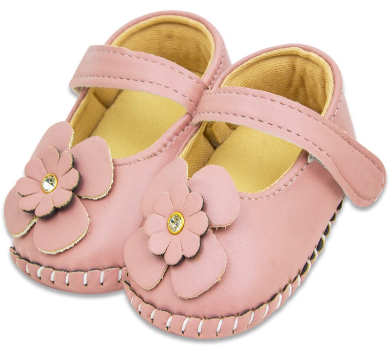 Neska Moda 6 To 12 Months Baby Girls Synthetic Leather/Rexine Floral Baby Sandal Booties (Peach)-BT1217 - Image 1