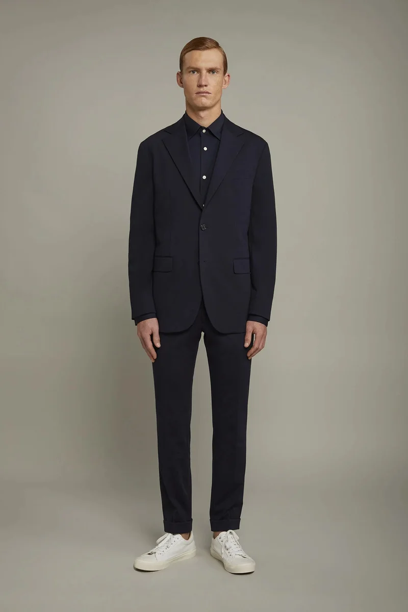 Doppelganger Blue Men's trousers in jersey without pleats with classic fold regular fit - DK Blue for Men | Best Price UAE