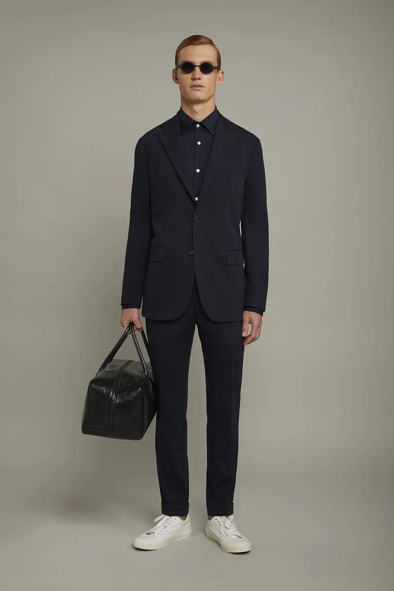 Men's trousers in jersey without pleats with classic fold regular fit - DK Blue