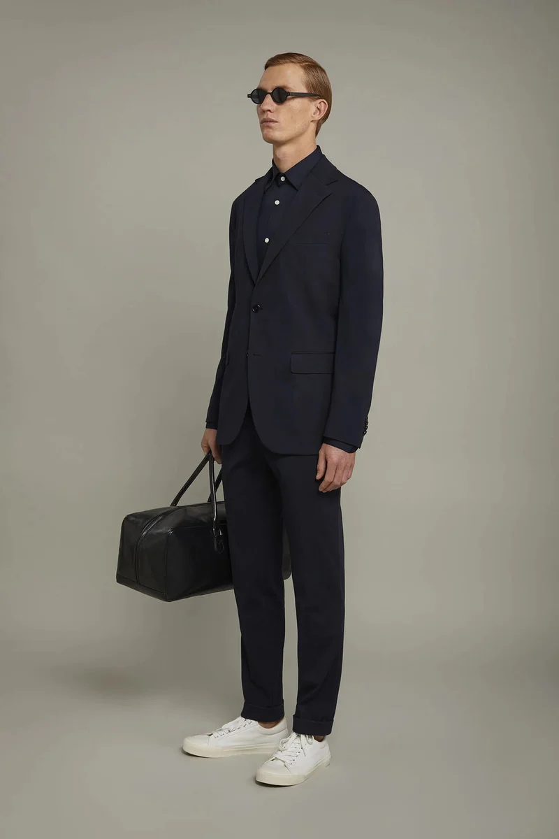 Doppelganger Blue Men's trousers in jersey without pleats with classic fold regular fit - DK Blue for Men | Best Price UAE