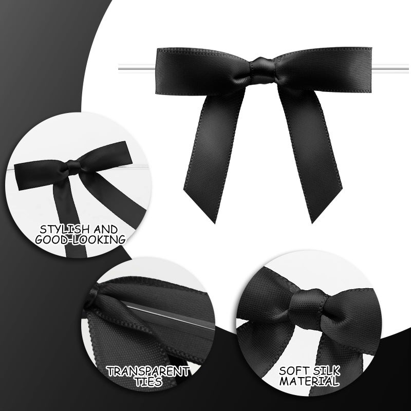 Sokfone Satin Ribbon Black Bow Decor 2.5" Premade Pink Twist Tie Bows for Gift Wrapping Treat Bags Party Favors Wedding Decorations - 50 Counts - Image 4