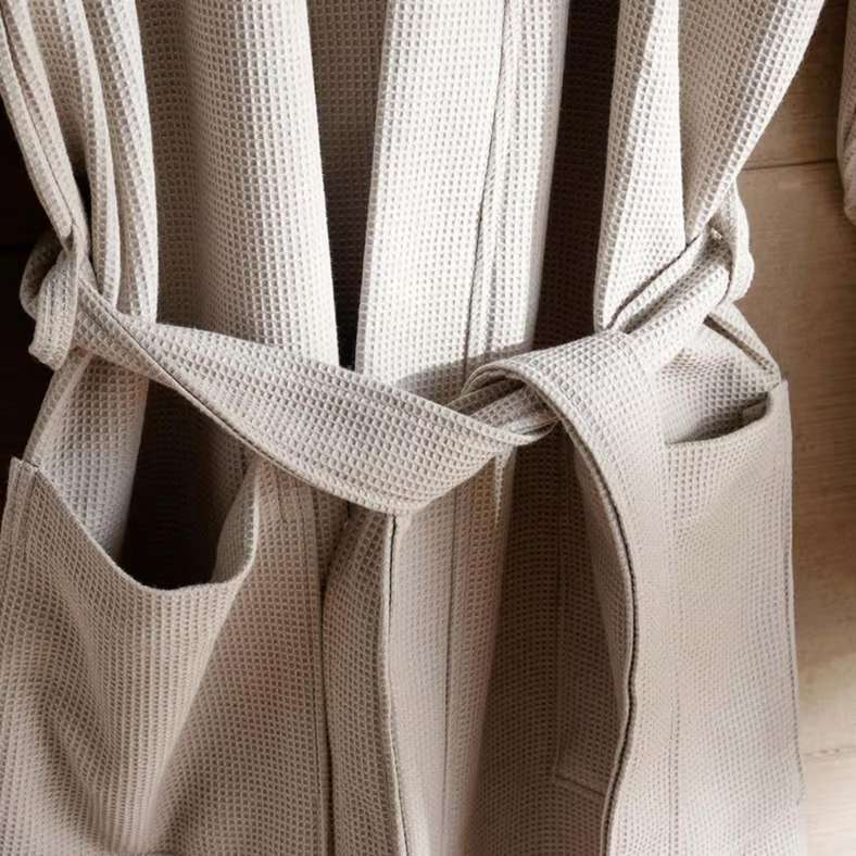Pan Home Caspian Waffle Texture Bathrobe - Grey - Image 2