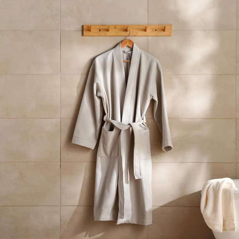 Pan Home Caspian Waffle Texture Bathrobe - Grey - Image 1