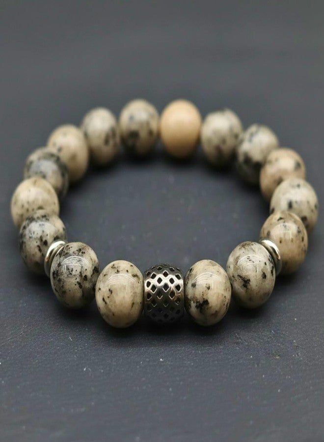 THE MEN THING Natural Stone Bracelets – Adjustable Beaded Wristwear for Men & Boys (Multi-Design Collection) (KIWI JASPER - 12mm) - Image 3