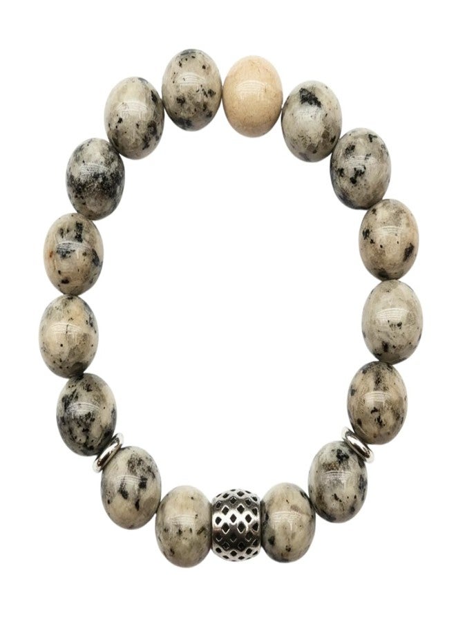 THE MEN THING Natural Stone Bracelets – Adjustable Beaded Wristwear for Men & Boys (Multi-Design Collection) (KIWI JASPER - 12mm) - Image 1