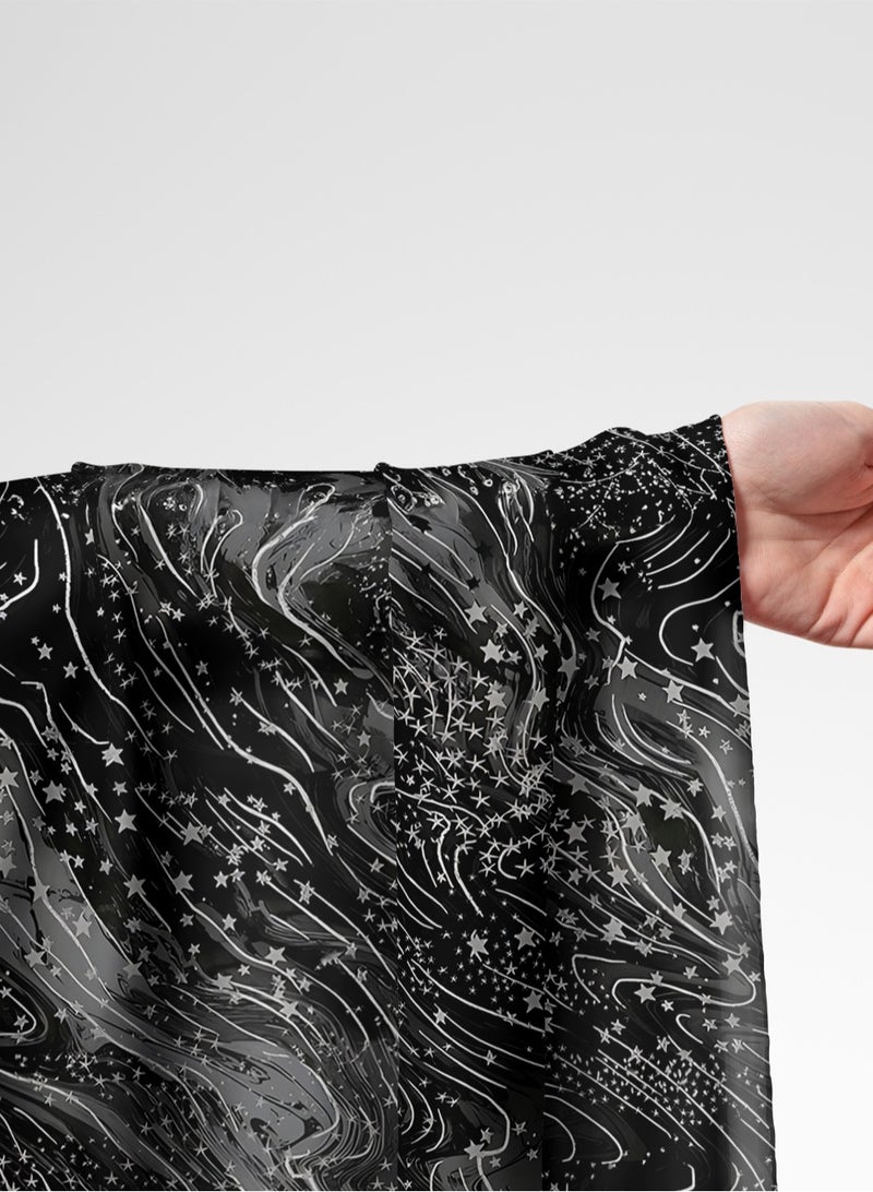 Vellato Al Lail Aramny Silk Fabric By The Yard Black White Stars Pattern Jalabiya Makhweer Dressmaking 58 Inches Width - Image 1