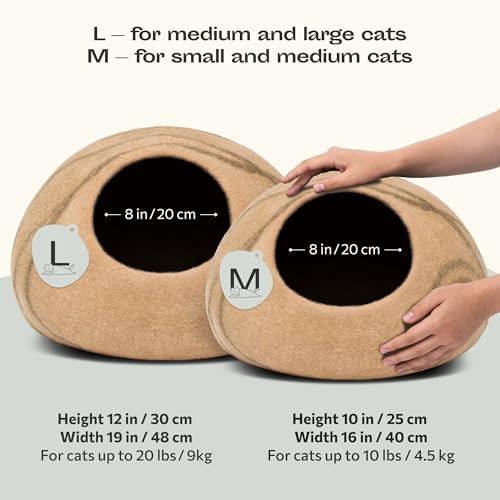 MEOWFIA Cat Cave – Premium Felt Cat Bed for Indoor Cats, Handmade 100% Merino Wool (Beige, Medium) - Image 2