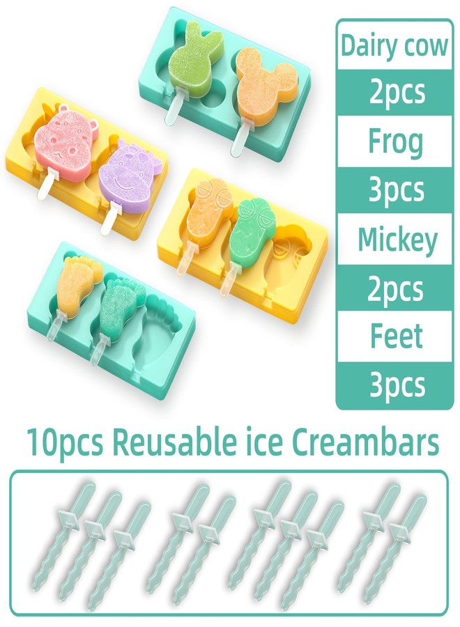 salomayes Kids Cartoon Popsicle Molds - 4 Pack, 10-Cavity Food-Grade Silicone Ice Pop Cream Molds, with Reusable Sticks, Non-Stick Flat Design, Easy Release, Stackable for Space Saving - Image 4