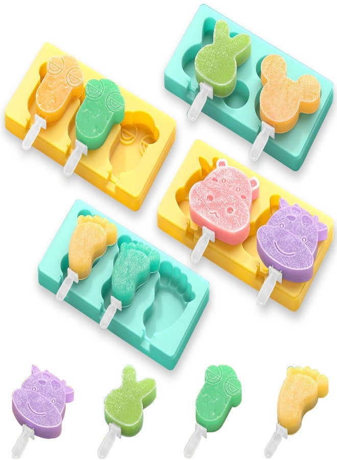 salomayes Kids Cartoon Popsicle Molds - 4 Pack, 10-Cavity Food-Grade Silicone Ice Pop Cream Molds, with Reusable Sticks, Non-Stick Flat Design, Easy Release, Stackable for Space Saving - Image 1