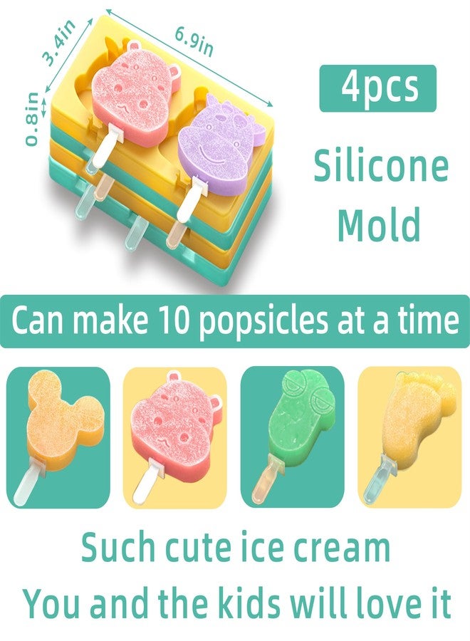 salomayes Kids Cartoon Popsicle Molds - 4 Pack, 10-Cavity Food-Grade Silicone Ice Pop Cream Molds, with Reusable Sticks, Non-Stick Flat Design, Easy Release, Stackable for Space Saving - Image 5