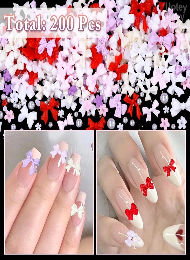 Uotey 200 Pcs Color Bow Nail Charms, 3D Bows Bow Tie Nail Art Charms for Acrylic Nails Flowers Resin Nail Charms Half Nail Pearls, Mixed Bows Bowknots Nail Art Charms for Nail Art DIY Accessories - Image 4