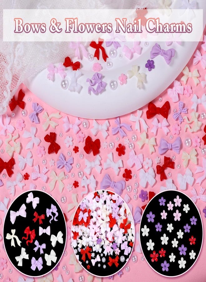 Uotey 200 Pcs Color Bow Nail Charms, 3D Bows Bow Tie Nail Art Charms for Acrylic Nails Flowers Resin Nail Charms Half Nail Pearls, Mixed Bows Bowknots Nail Art Charms for Nail Art DIY Accessories - Image 5