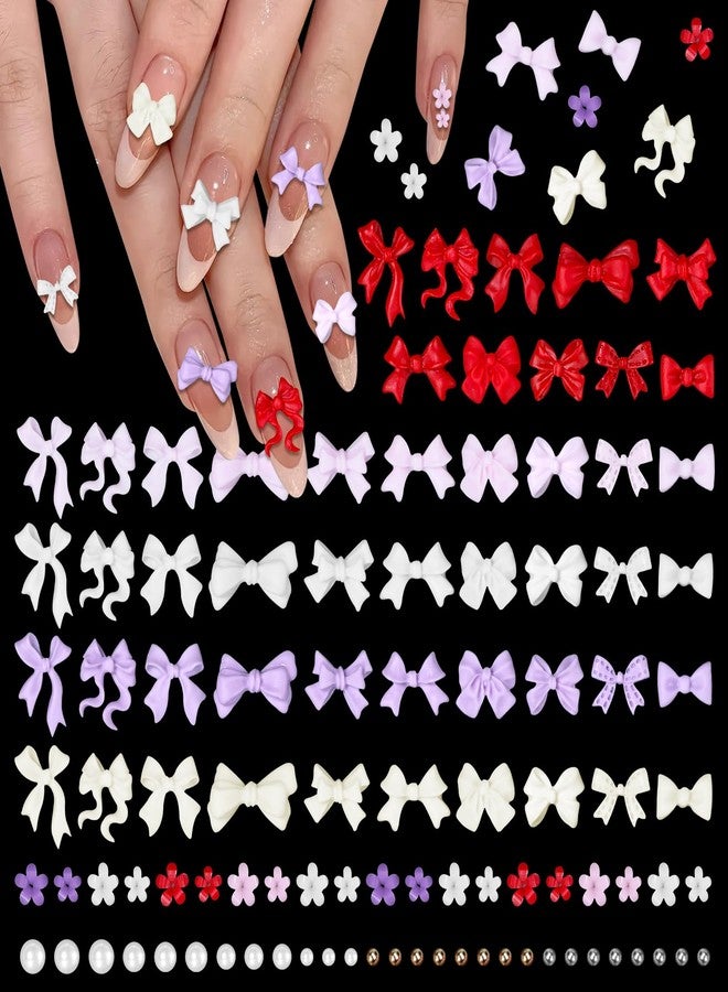 Uotey 200 Pcs Color Bow Nail Charms, 3D Bows Bow Tie Nail Art Charms for Acrylic Nails Flowers Resin Nail Charms Half Nail Pearls, Mixed Bows Bowknots Nail Art Charms for Nail Art DIY Accessories - Image 1