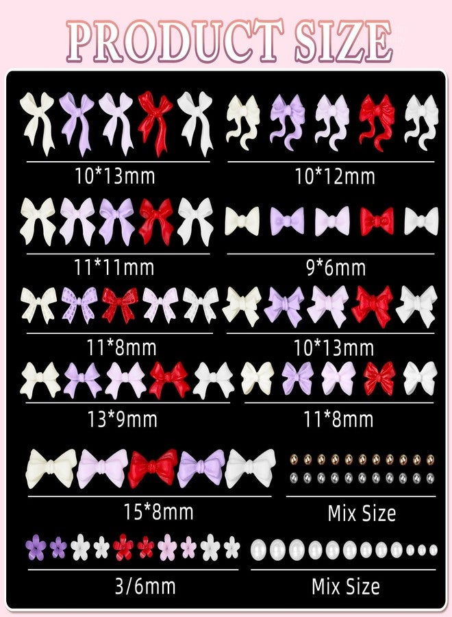 Uotey 200 Pcs Color Bow Nail Charms, 3D Bows Bow Tie Nail Art Charms for Acrylic Nails Flowers Resin Nail Charms Half Nail Pearls, Mixed Bows Bowknots Nail Art Charms for Nail Art DIY Accessories - Image 2