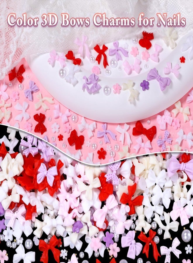 Uotey 200 Pcs Color Bow Nail Charms, 3D Bows Bow Tie Nail Art Charms for Acrylic Nails Flowers Resin Nail Charms Half Nail Pearls, Mixed Bows Bowknots Nail Art Charms for Nail Art DIY Accessories - Image 3