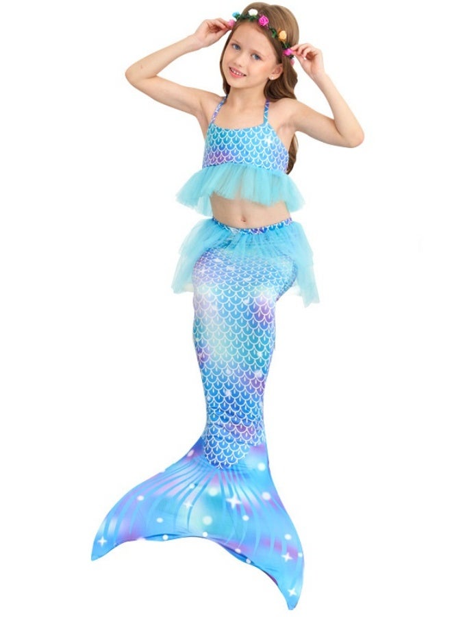 NIBEMINENT Mermaid children's swimsuit, girls' mermaid swimsuit, swimsuit three-piece set, children's mermaid swimsuit - Image 1