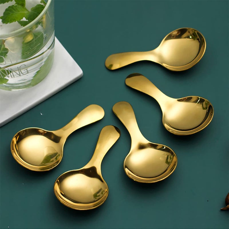 Dadamong Short Handle Spoons Set Of 6 Stainless Steel Mini Salt Spoons For Condiments Dessert Tea Coffee Cake Sugar Stirring Spoon Coffeeware Teaspoon - 3.5 Inches (Gold) - Image 2