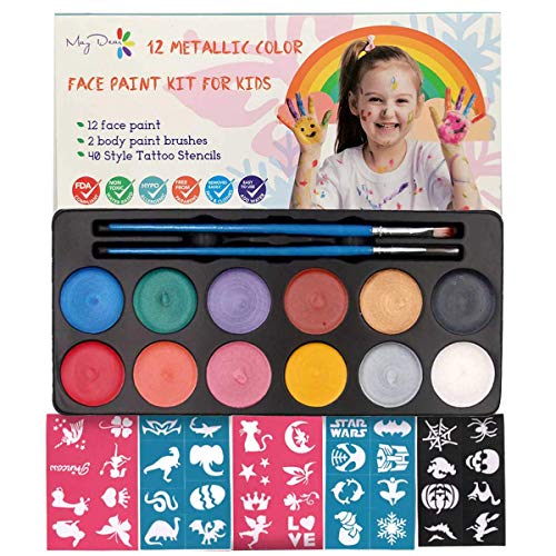 Maydear Face Painting Kit for Kids, 12 Colors Safe and Non-Toxic Large Water Based Face Body Paint - Pearl - Image 1