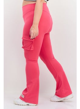 The Giving Movement Women Regular Fit Plain Cargo Pocket Flare Pants, Pink  - Image 2