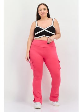 The Giving Movement Women Regular Fit Plain Cargo Pocket Flare Pants, Pink  - Image 4