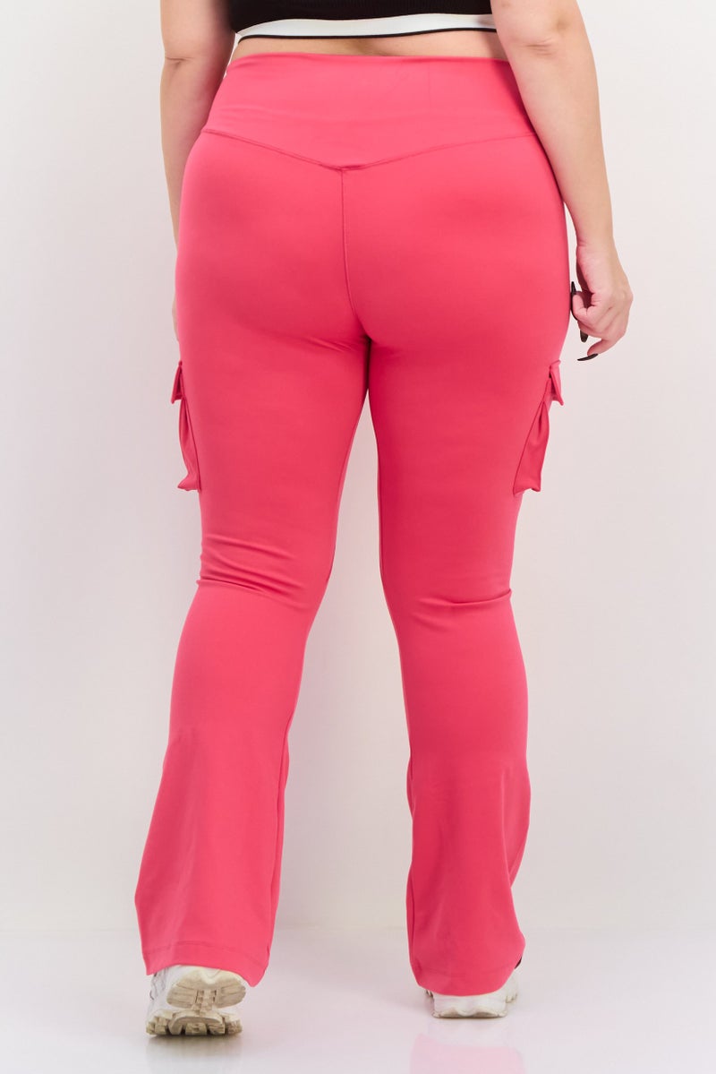 The Giving Movement Women Regular Fit Plain Cargo Pocket Flare Pants, Pink  - Image 3