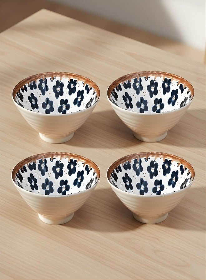 OLWICK طقم أوعية تقديم سيراميكية حرفية من أولويك مكون من 4 قطع - أوعية معكرونة وسلطة مزخرفة مقاس 8 بوصات، بنقوش زرقاء وبيضاء فريدة مرسومة يدويًا، أواني طعام فاخرة قابلة للتكديس للمنزل والمطبخ كهدية (زهرة كلاسيكية). - Image 1