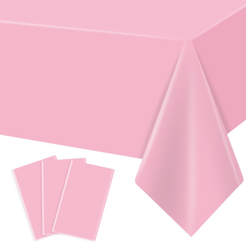 MRJ 3 Pack Pink Plastic Tablecloths for Rectangle Tables Disposable Table Cloth 54 x 108 Inch Waterproof for Girls Party Picnic Valentines - Image 1