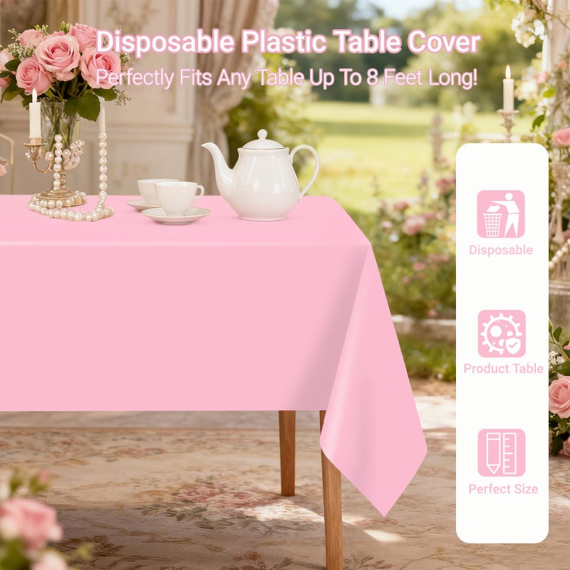 MRJ 3 Pack Pink Plastic Tablecloths for Rectangle Tables Disposable Table Cloth 54 x 108 Inch Waterproof for Girls Party Picnic Valentines - Image 2
