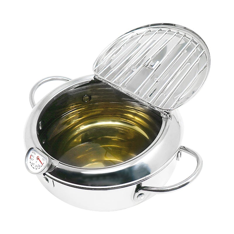 KOMONG Deep Fryer Pot F Japanese Tempura Small Deep Frying Pot with Fahrenheit Thermometer 304 Stainless Steel Deep Fryer with Oil Draining Rack for Tempura chips Fries Fish and Chicken