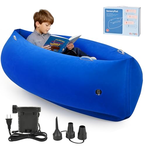 OUTREE Sensory Chair for Kids,60" Includes Electric Air Pump,Inflatable Sensory pod for Children, Sensory Toys for Kids with Autism,Sensory Peapod,Blue - Image 1