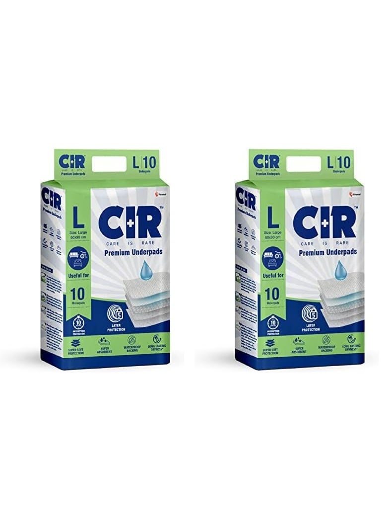 فوط صحية فاخرة من CIR، مقاس كبير (90×60 سم) | حماية من الامتصاص لمدة 10 ساعات | 10 وحدات | مقاومة للماء | تحمي الأسطح من سلس البول | بوليمر فائق النعومة × عبوة من قطعتين - Image 1