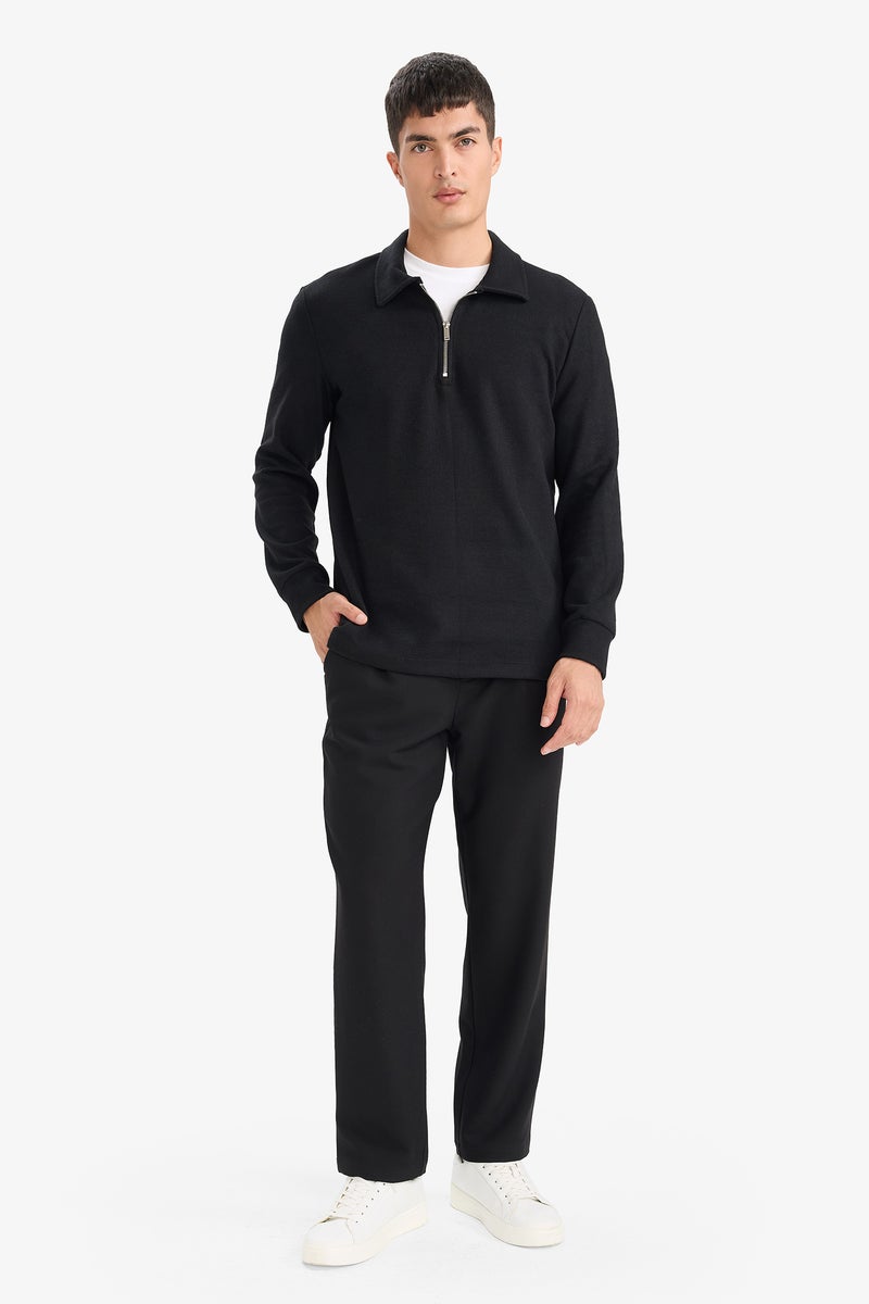 DeFacto Black Man Long Sleeve Polo Neck Regular Fit Sweat Shirt Casual - Image 2