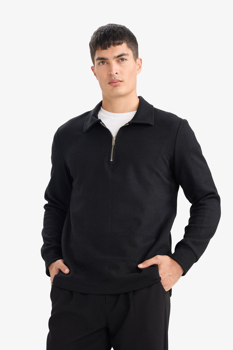 DeFacto Black Man Long Sleeve Polo Neck Regular Fit Sweat Shirt Casual - Image 4